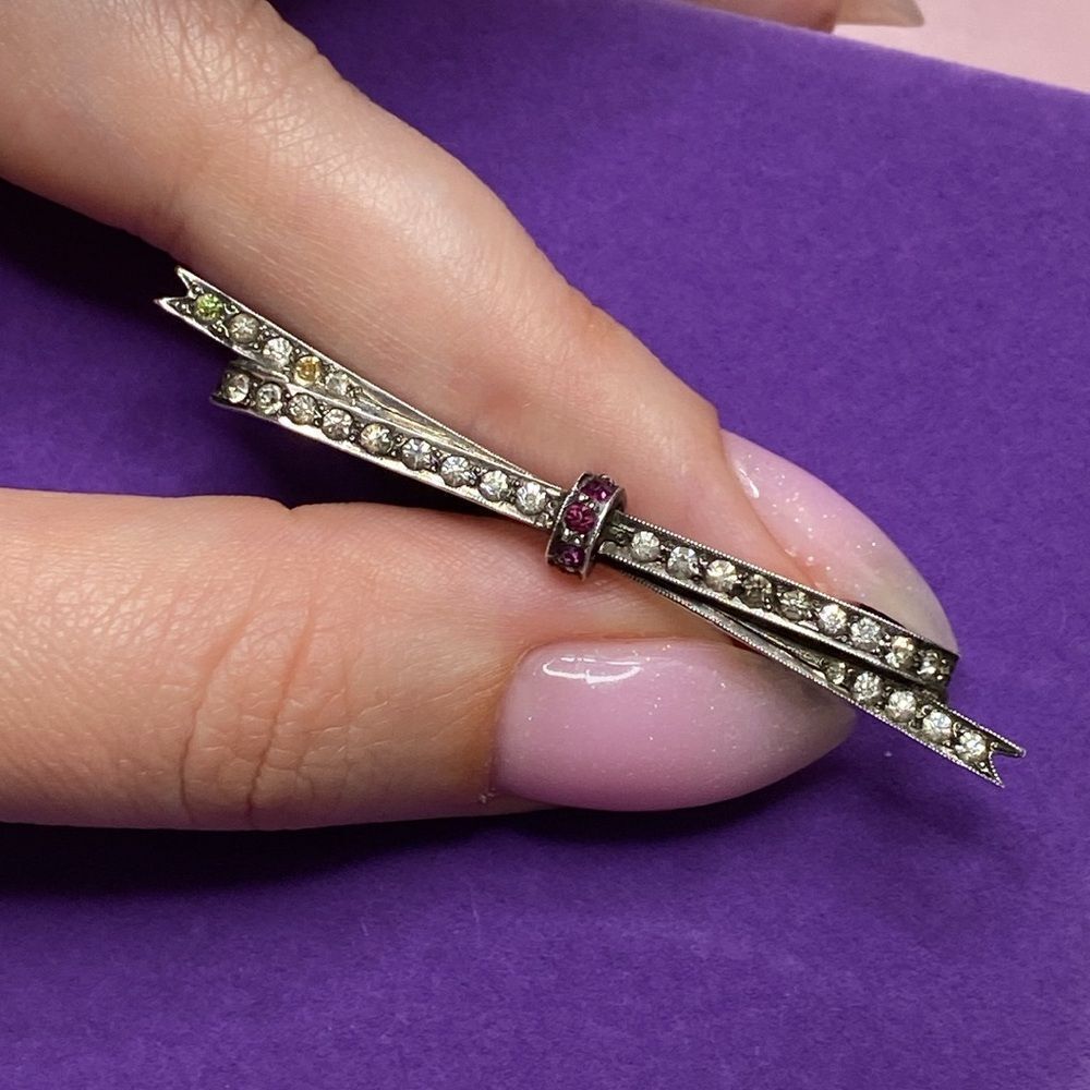 💛 Antique Sterling Red & White Crystal Brooch - Picture 6 of 6
